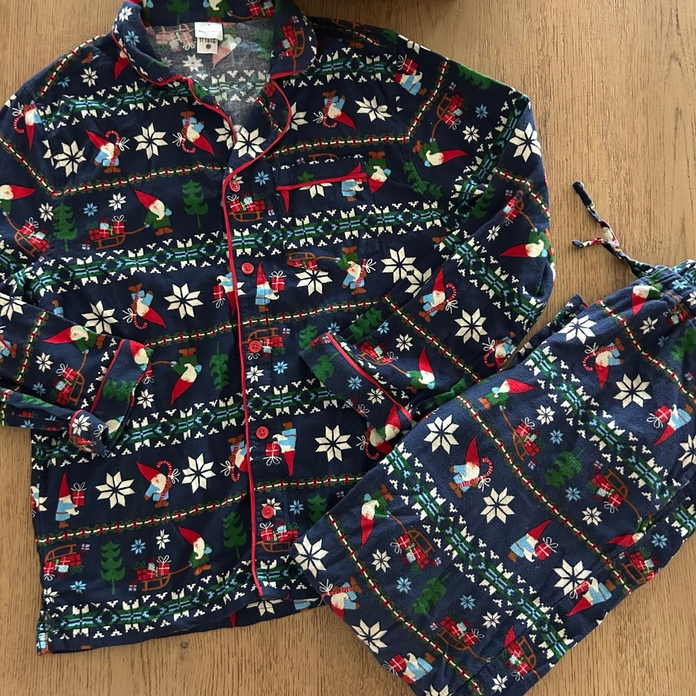 Hanna Andersson Adult Medium Christmas Holiday Flannel Pajamas Gnome